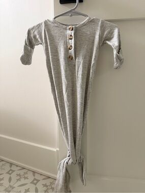 Lou Lou & Company Heather Gray Knotted Baby Gown with Wood Buttons
